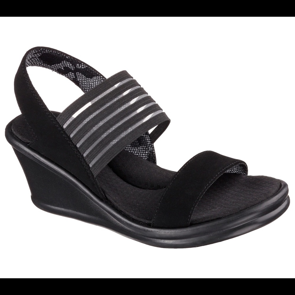Skechers Cali Rumblers-Sci Fi Womens Slingback Wedge Strappy Sandals Black 38472